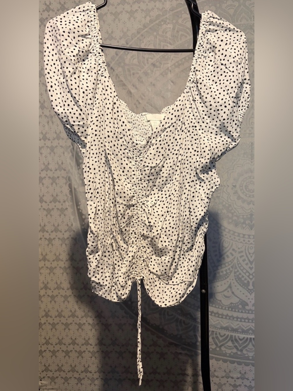 ✨ H&M White Polka Dot Ruched Front Milkmaid Top | XL ✨